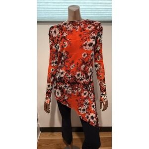 Fuzzi Womens Floral Mesh Stretch Long Sleeve Asymmetric Top Blouse Italy Made/S
